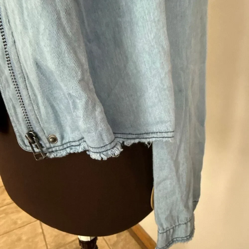 NWT Free People raw hem denim swing jacket womens size XS blue hooded hemp cotto - Picture 3 of 12